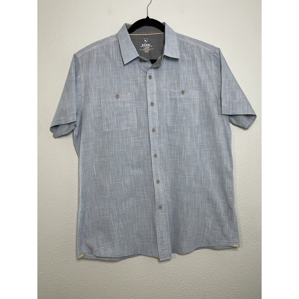 Kuhl Born‎ In The Mountains Button Up Blue Shirt Short Sleeve Men's Large
